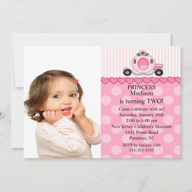 Invitación de cumpleaños a la foto de la princesa (Anverso)