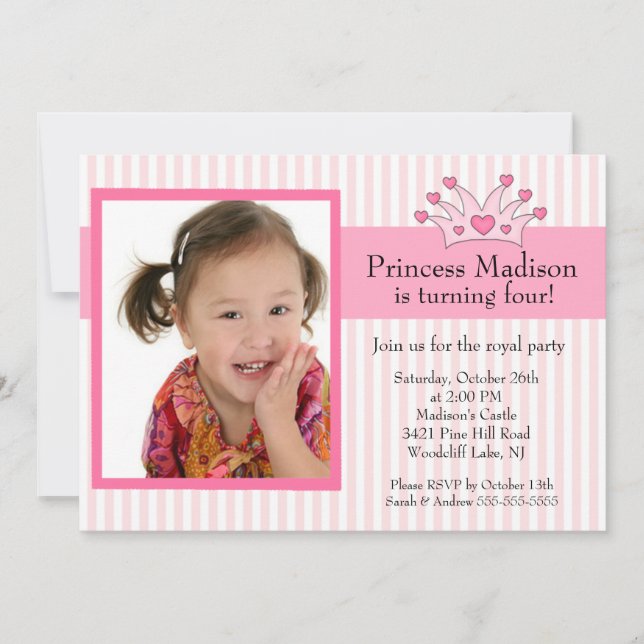 Invitación de cumpleaños a la foto de la princesa (Anverso)