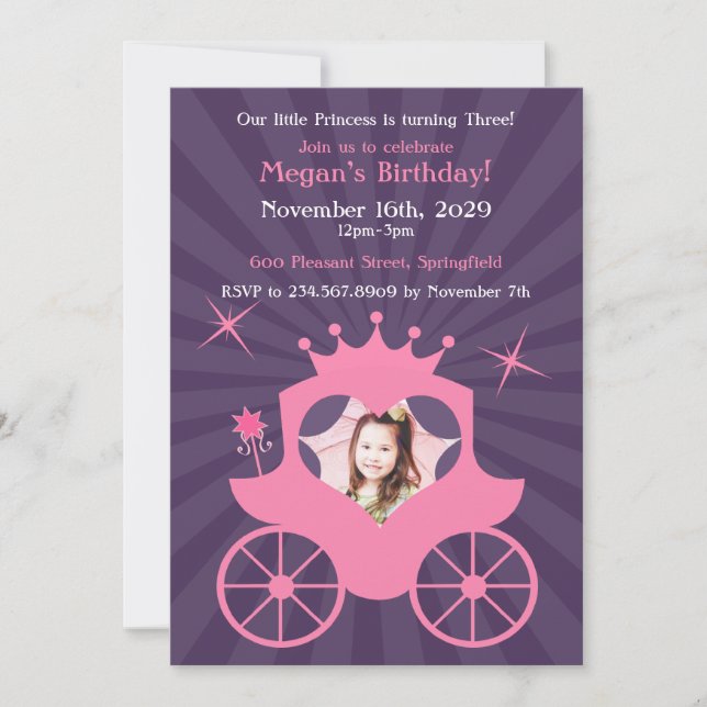Invitación de cumpleaños a la foto de la princesa (Anverso)