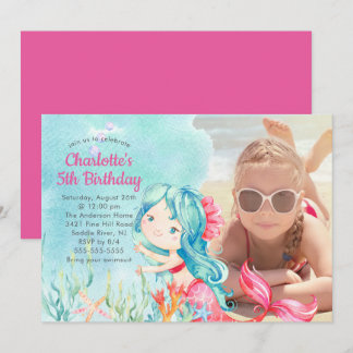 Invitación de cumpleaños a la foto de la sirena