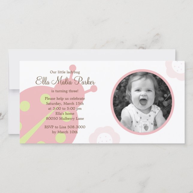 Invitación de cumpleaños a la foto de Ladybug (Anverso)