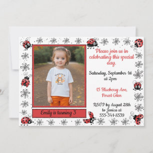Invitación de cumpleaños a la foto de Ladybug sens