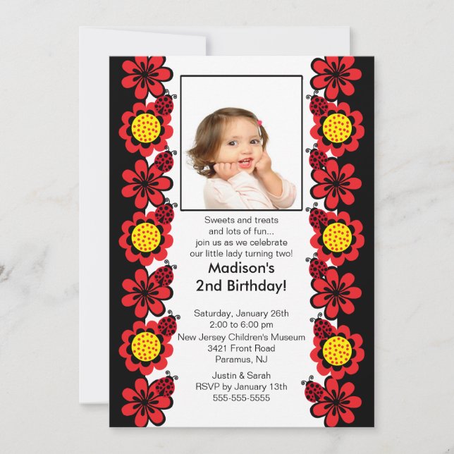 Invitación de cumpleaños a la foto de Ladybugs & F (Anverso)