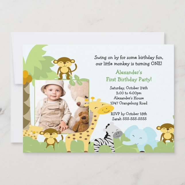 Invitación de cumpleaños a la foto de mono selva (Anverso)