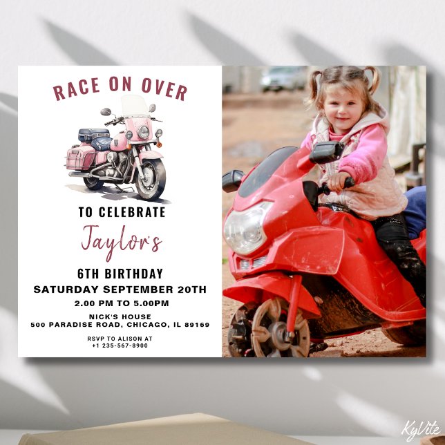 Invitación de cumpleaños a la foto de moto rosa (Subido por el creador)