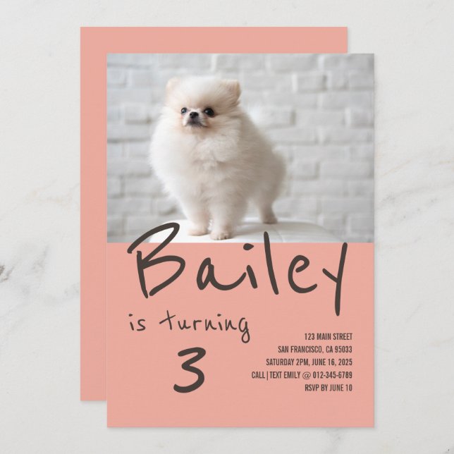 Invitación de cumpleaños a la foto de perro del pe (Anverso / Reverso)