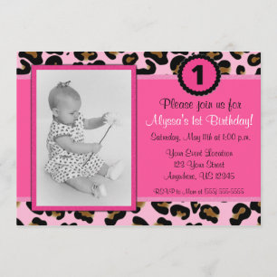 Invitación de cumpleaños a la foto de Pink Leopard