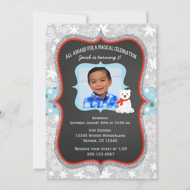 Invitación de cumpleaños a la foto de Polar Expres (Anverso)