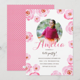 Invitación de cumpleaños a la foto de rosas rosas 