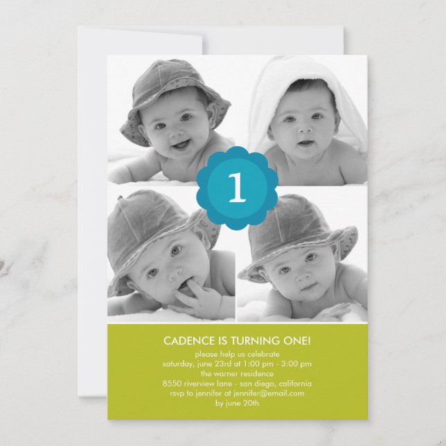 Invitación de cumpleaños a la foto de Sweet Collag (Anverso)