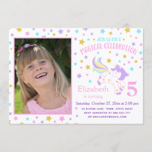 Invitación de cumpleaños a la foto de Unicorn