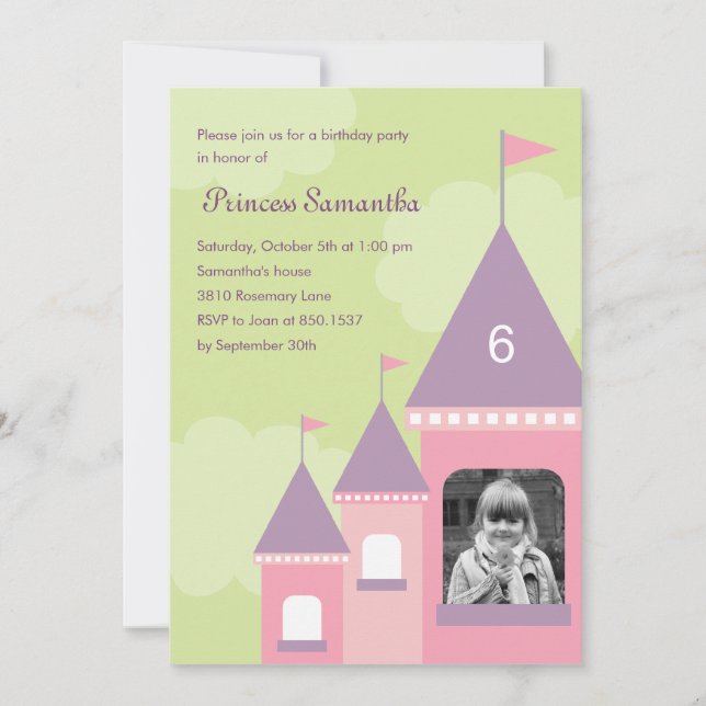 Invitación de cumpleaños a la foto del castillo de (Anverso)