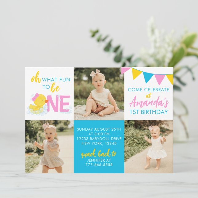 Invitación de cumpleaños a la foto del chica Rubbe (Anverso de pie)