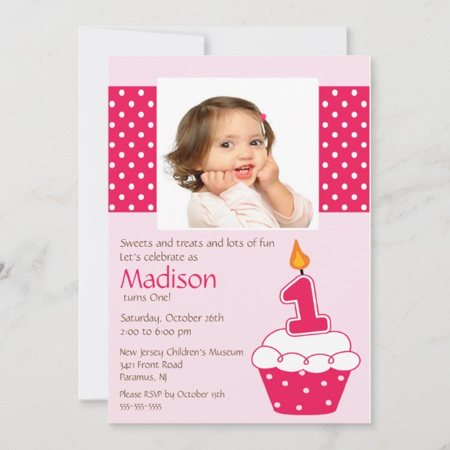 Invitación de cumpleaños a la foto del pastel rosa (Anverso)