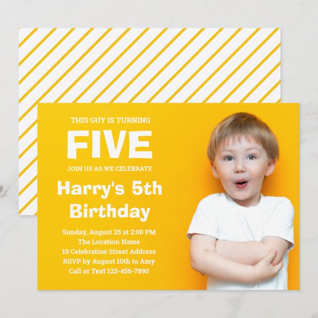 Invitación de cumpleaños a la foto del personaliza (Anverso / Reverso)