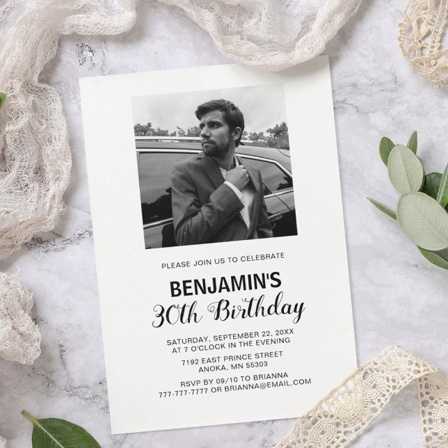 Invitación de cumpleaños a la foto en blanco y neg (Subido por el creador)