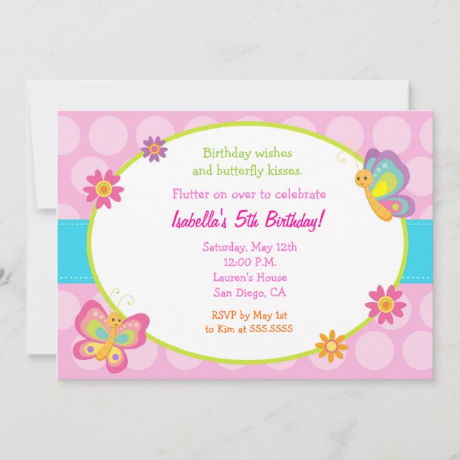 Invitación de cumpleaños a la foto mariposa (Anverso)