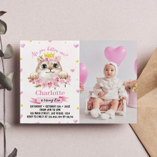 Invitación de cumpleaños a la foto rosa de Kitten