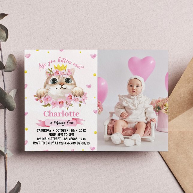 Invitación de cumpleaños a la foto rosa de Kitten (Subido por el creador)