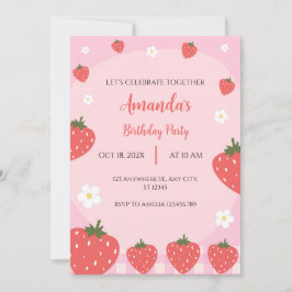 Invitación de cumpleaños a la fresa rosada Adorabl