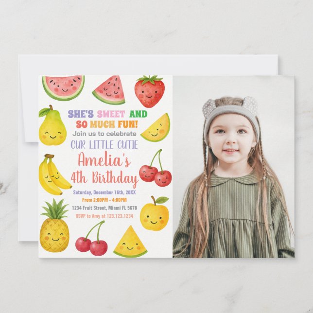 Invitación de cumpleaños a la fruta de verano dulc (Anverso)
