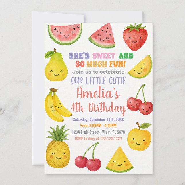 Invitación de cumpleaños a la fruta de verano dulc (Anverso)