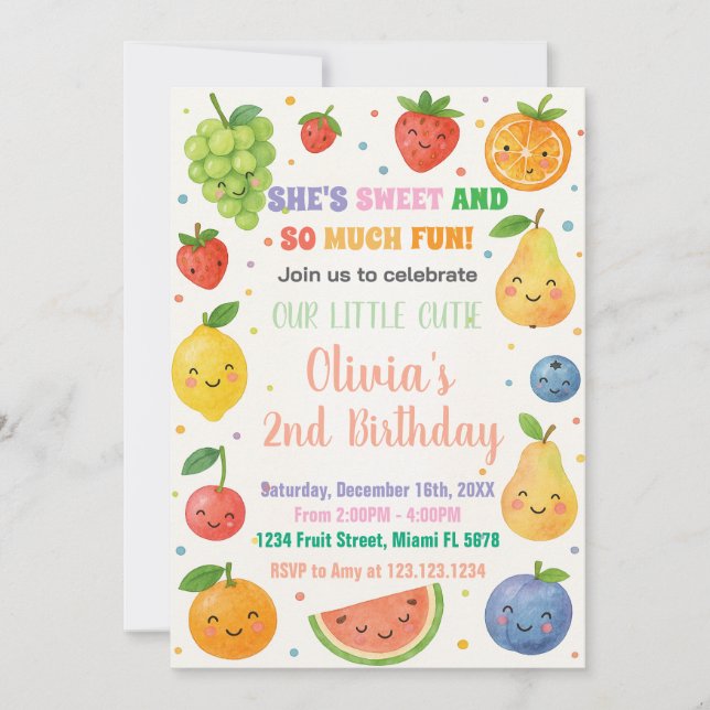 Invitación de cumpleaños a la fruta tropical (Anverso)