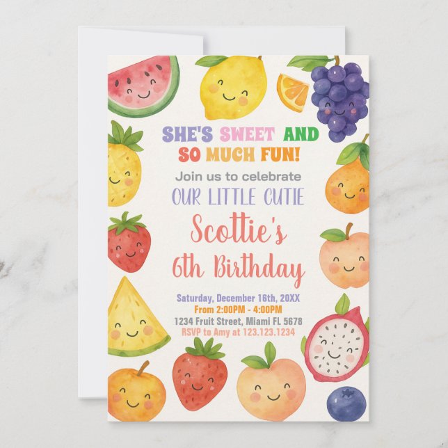 Invitación de cumpleaños a la fruta tropical brill (Anverso)