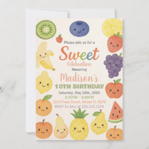 Invitación de cumpleaños a la fruta tropical color