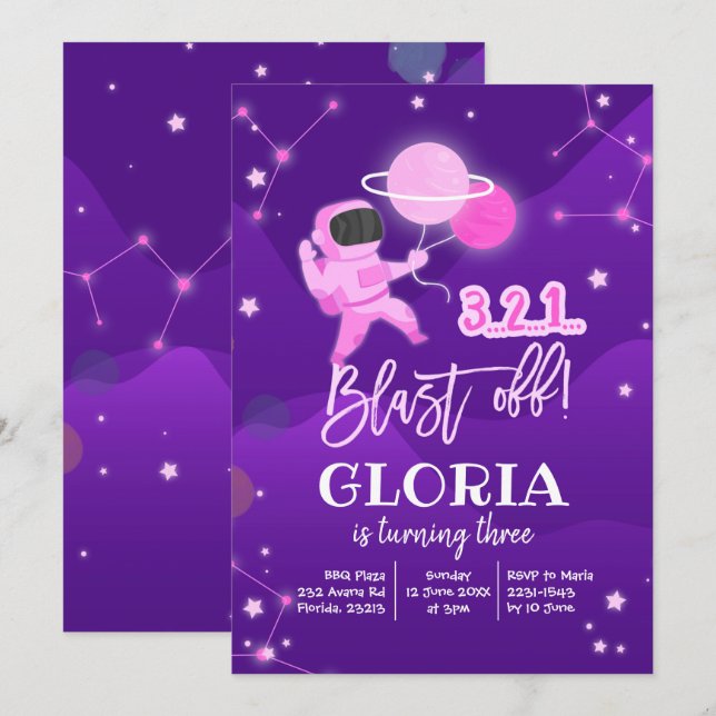Invitación de cumpleaños a la Galaxia del espacio  (Anverso / Reverso)