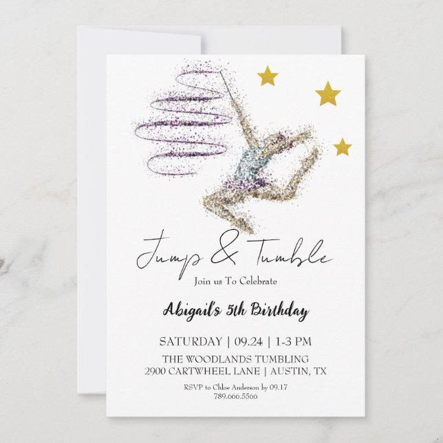 Invitación de cumpleaños a la gimnasia chica (Anverso)