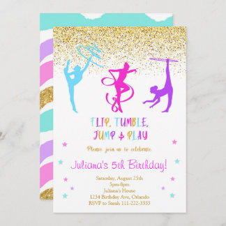Invitación de cumpleaños a la gimnasia purpurina
