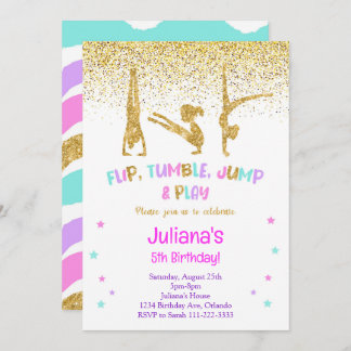 Invitación de cumpleaños a la gimnasia purpurina
