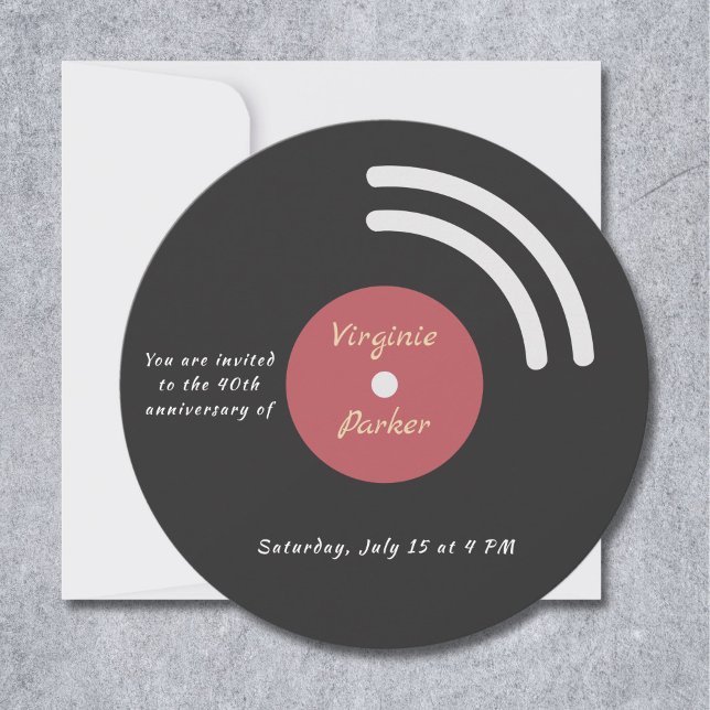 Invitación de cumpleaños a la grabación de vinilo (Vinyl Record Birthday Invitation)