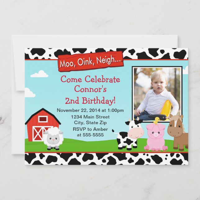 Invitación de cumpleaños a la granja Barnyard Tarj (Anverso)