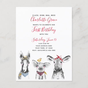 Invitación de cumpleaños a la granja Black White R