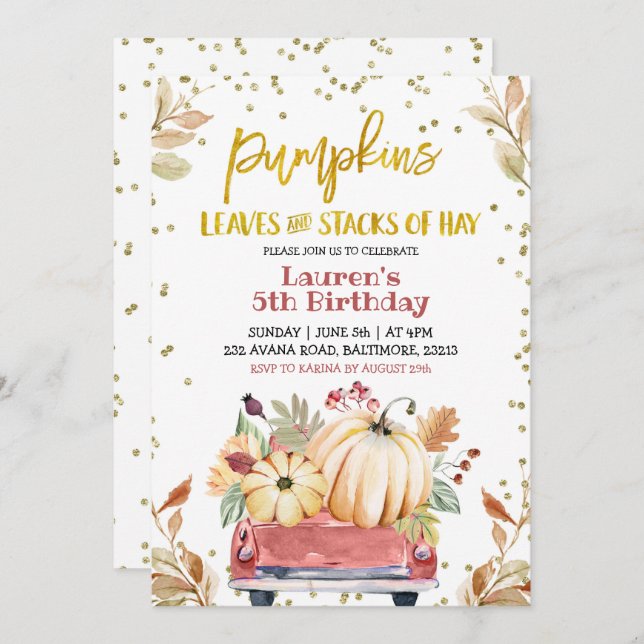 Invitación de cumpleaños a la granja de camiones d (Anverso / Reverso)