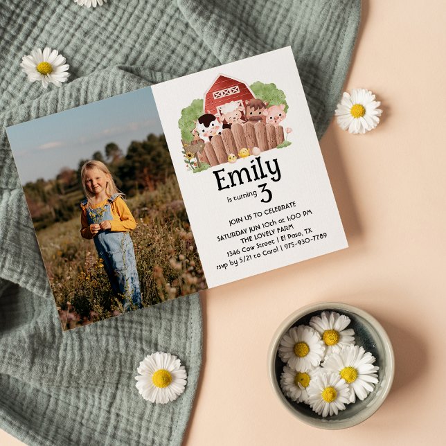 Invitación de cumpleaños a la granja de fotos cute (Subido por el creador)