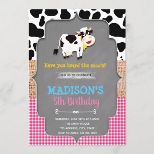 Invitación de cumpleaños a la granja de vacas