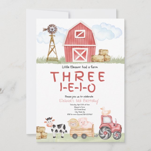 Invitación de Cumpleaños a la Granja E-I-E-I-O (Anverso)