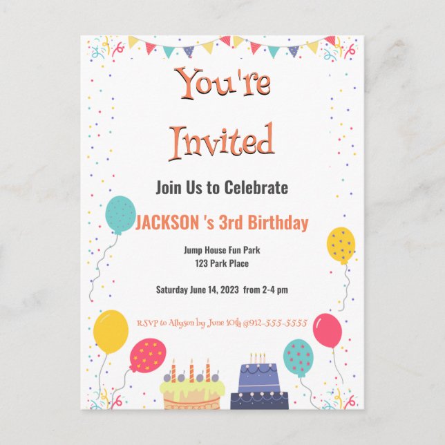 Invitación de cumpleaños a la hora del Fiesta (Anverso)