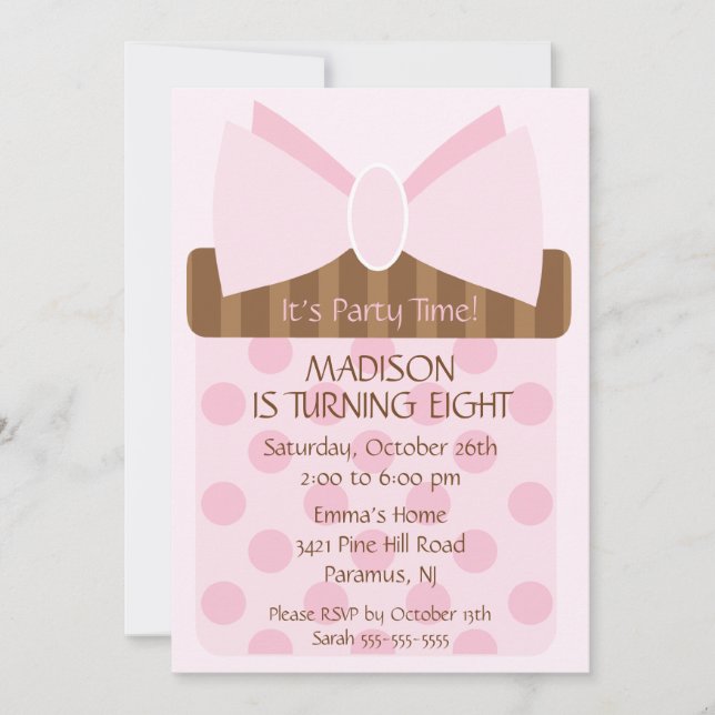 Invitación de cumpleaños a la hora del regalo del  (Anverso)