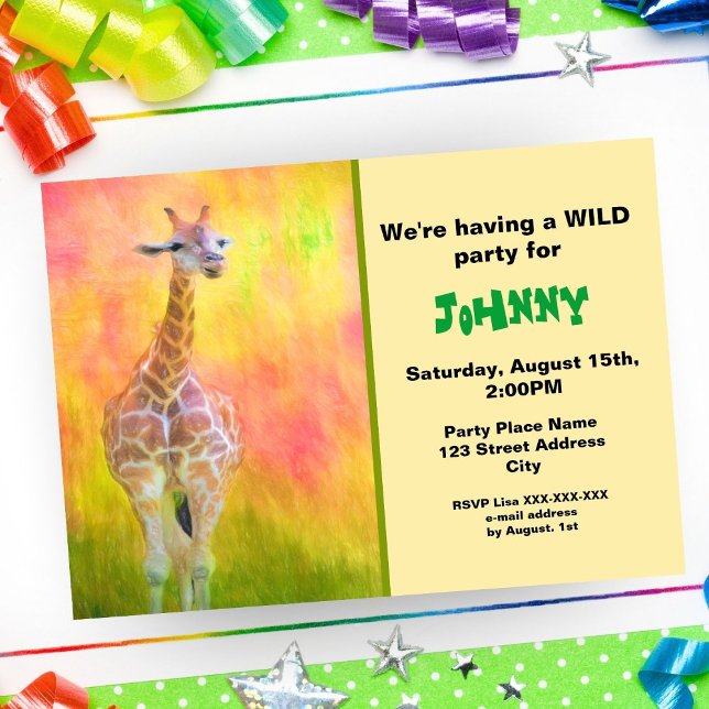 Invitación de cumpleaños a la jirafa color agua (Sweet invitation for some wild fun! )