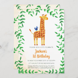 Invitación de cumpleaños a la jirafa y a los pájar