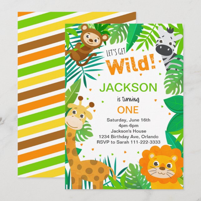 Invitación de cumpleaños a la jungla de Safari sal (Anverso / Reverso)