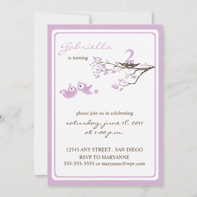 Invitación de cumpleaños a la Lavanda de los peque (Anverso)