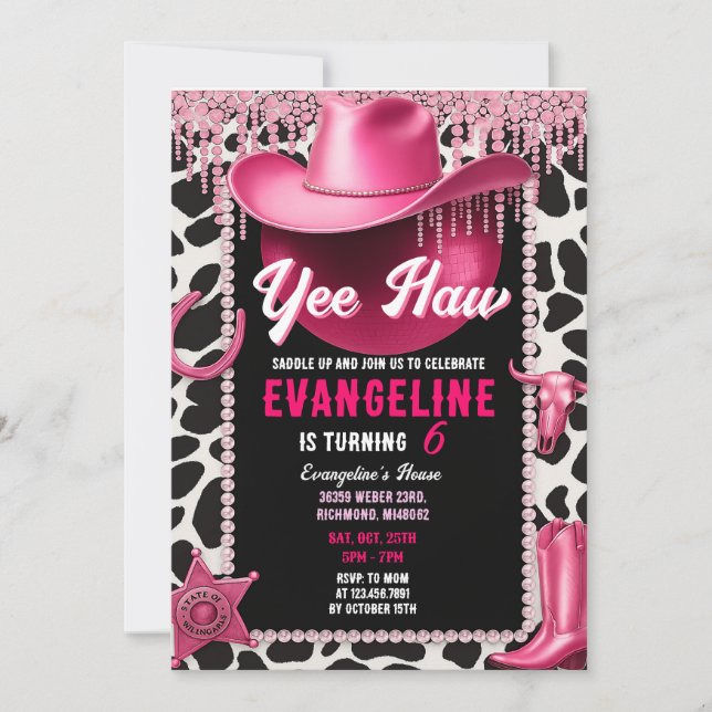 Invitación de cumpleaños a la lechera rosa persona (Anverso)