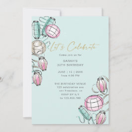 Invitación de cumpleaños a la linterna y cinta chi