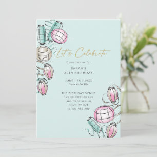 Invitación de cumpleaños a la linterna y cinta chi