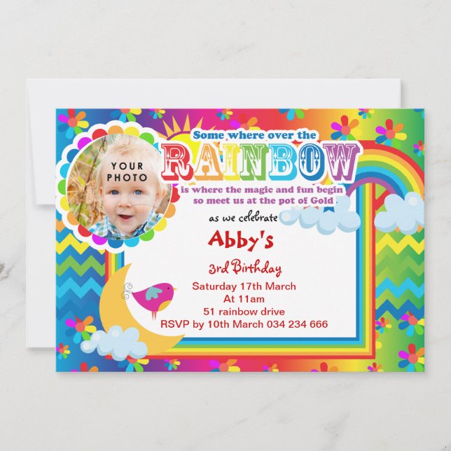 Invitación de cumpleaños a la lotería arcoiris (Anverso)